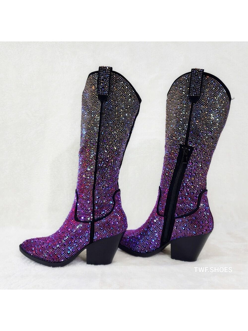 NIB Wild Ones Glamour Cowboy Purple Multi Ombre Rhinestone Cowgirl Boots